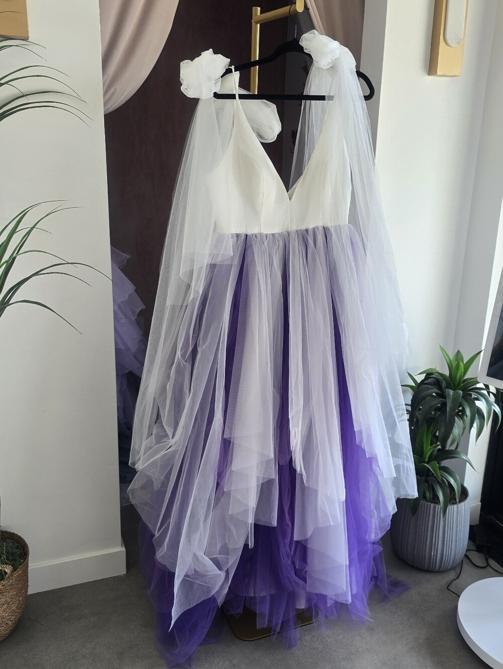 White and Lavender Tulle Party Dress